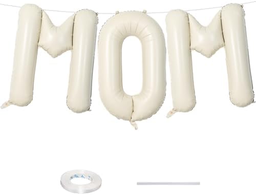 40 Inch Beige Mom Balloons for Mothers Day Decorations, Large Cream Mother's Day Mylar Foil Balloon Letter