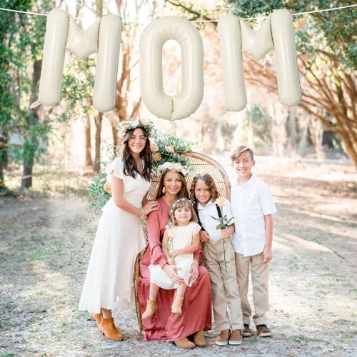 40 Inch Beige Mom Balloons for Mothers Day Decorations, Large Cream Mother's Day Mylar Foil Balloon Letter, alternate view 4