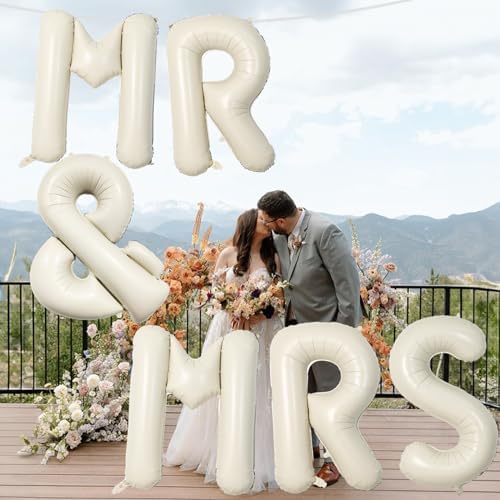 40 Inch Beige MR & MRS Balloons for Wedding Decor, Large Cream Mr and Mrs Foil Balloon Letter, Ivory White Sand, alternate