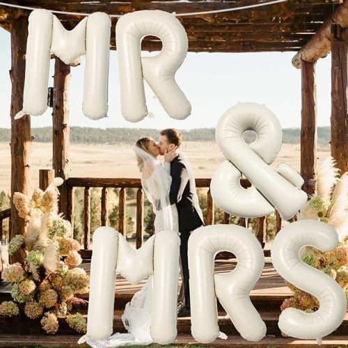 40 Inch Beige MR & MRS Balloons for Wedding Decor, Large Cream Mr and Mrs Foil Balloon Letter, Ivory White Sand, alternate