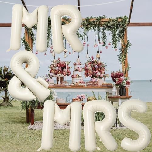 40 Inch Beige MR & MRS Balloons for Wedding Decor, Large Cream Mr and Mrs Foil Balloon Letter, Ivory White Sand, alternate