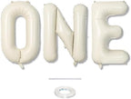 40 Inch Beige One Balloons for 1st Birthday, Cream White Sand One Balloon Letters with Ribbon, Neutral Ivory