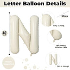 40 Inch Beige One Balloons for 1st Birthday, Cream White Sand One Balloon Letters with Ribbon, Neutral Ivory, alternate view