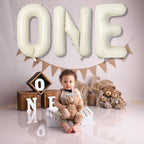40 Inch Beige One Balloons for 1st Birthday, Cream White Sand One Balloon Letters with Ribbon, Neutral Ivory, alternate view
