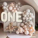 40 Inch Beige One Balloons for 1st Birthday, Cream White Sand One Balloon Letters with Ribbon, Neutral Ivory, alternate view