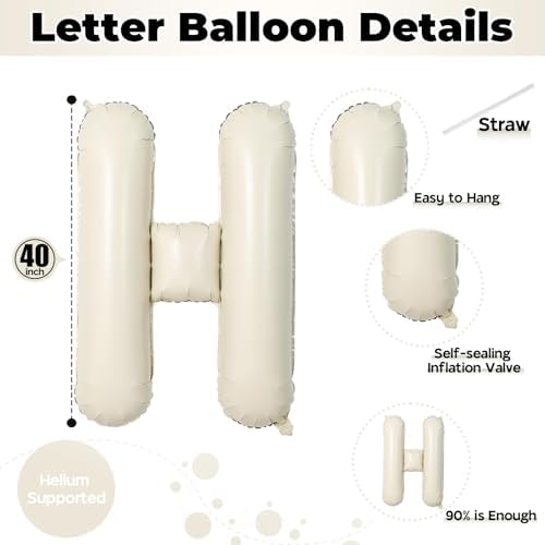 40 Inch Cream HBD Balloons for Boho Birthday Party Decorations, Giant Beige HBD Letter Foil Mylar Balloon Banner, alternate