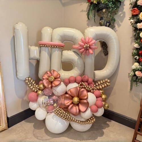 40 Inch Cream HBD Balloons for Boho Birthday Party Decorations, Giant Beige HBD Letter Foil Mylar Balloon Banner, alternate