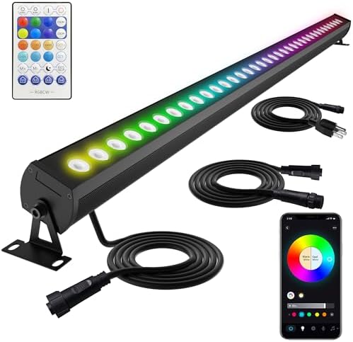 40-Inch Linkable LED Wall Washer Light Bar - Smart RGBCW Color Changing LED, Bluetooth & RF Remote Control