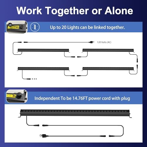 40-Inch Linkable LED Wall Washer Light Bar - Smart RGBCW Color Changing LED, Bluetooth & RF Remote Control, alternate view 2