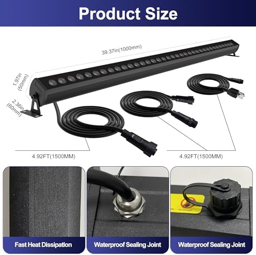40-Inch Linkable LED Wall Washer Light Bar - Smart RGBCW Color Changing LED, Bluetooth & RF Remote Control, alternate view 7