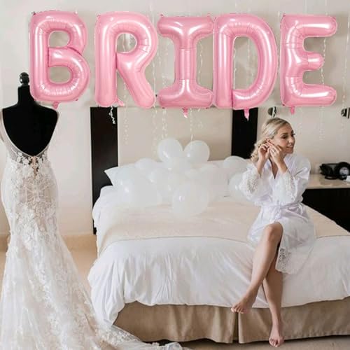 40 Inch Pastel Pink BRIDE Balloons Bachelorette for Bridal Shower, Light Pink BRIDE Mylar Foil Balloon Letter, alternate view