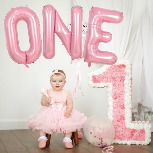 40 Inch Pastel Pink ONE Balloon for 1st Birthday - Light Pink Letters With Ribbon - Baby Pearl Alphabet for, alternate view 3