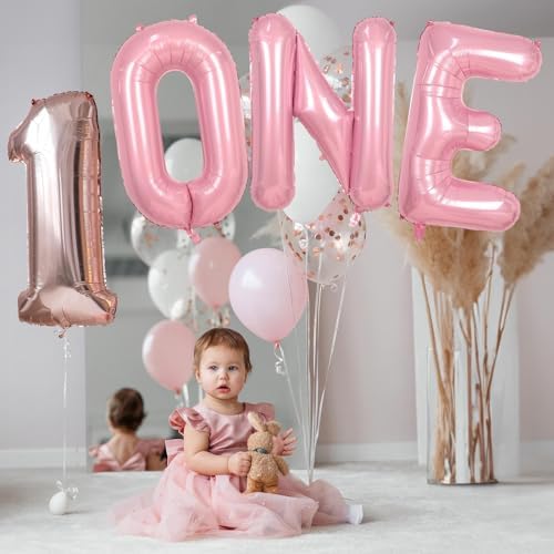 40 Inch Pastel Pink ONE Balloon for 1st Birthday - Light Pink Letters With Ribbon - Baby Pearl Alphabet for, alternate view 4