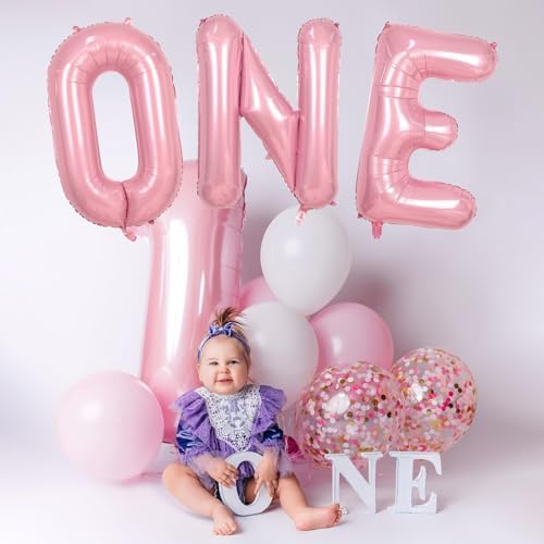 40 Inch Pastel Pink ONE Balloon for 1st Birthday - Light Pink Letters With Ribbon - Baby Pearl Alphabet for, alternate view 5