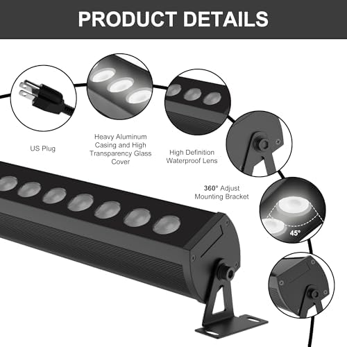 40′′ LED Wall Washer Light Bar, 4000K Neutral White 36W Outdoor Light, IP65 120V AC Plug-in LED Flood Bar with, alternate