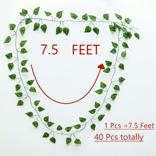 40 Pack 300 Feet Fake Vines Artificial lvy Greenery Fake Plants, Foliage Garland Leaves, Leaf for Bedroom Decor, alternate