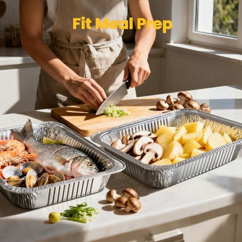 40 Pack 9x13 Aluminum Foil Pans - Heavy Duty Half Size Baking Pans Disposable for Roasting, Cooking, Serving, alternate view