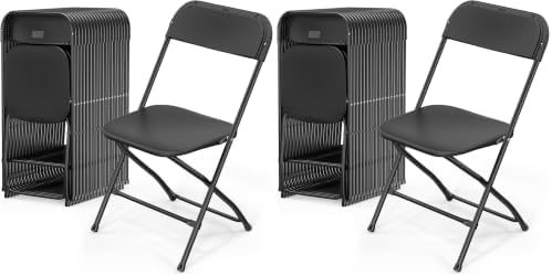 40 Pack Black Plastic Folding Chair, Indoor Outdoor Portable Stackable Commercial Seat with Steel Frame 350lb