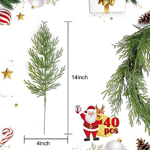 40 Pcs Artificial Cedar Picks, Christmas Greenery Pine Stems, alternate view 3