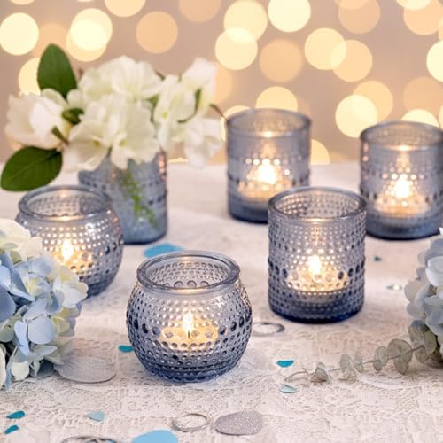 40 Pcs Blue Candle Holders Bulk, Dusty Wedding Decor- Assorted Tea Light Candle Holders for Blue Bridal Shower, alternate
