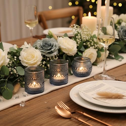 40 Pcs Blue Candle Holders Bulk, Dusty Wedding Decor- Assorted Tea Light Candle Holders for Blue Bridal Shower, alternate
