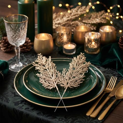 40 Pcs Gold Glitter Artificial Cedar Stems, Christmas Tree Picks, alternate view 4