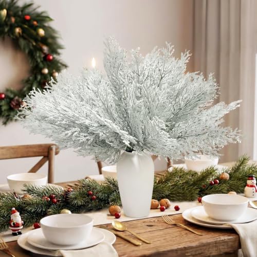 40 Pcs Snow Frosted Cedar Branches, Artificial Christmas Picks, alternate view 2