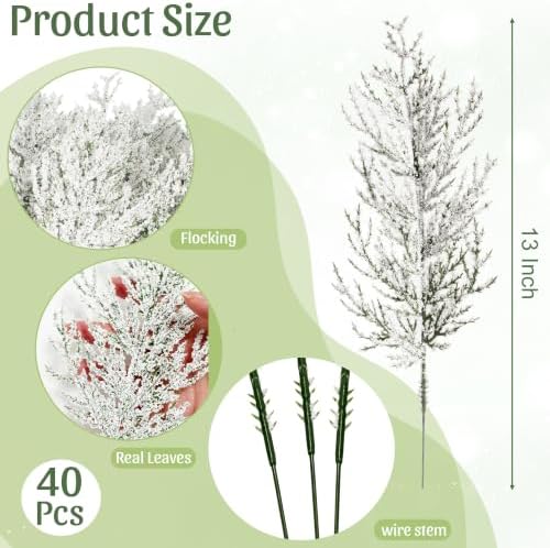 40 Pcs Snow Frosted Cedar Branches, Artificial Christmas Picks, alternate view 3