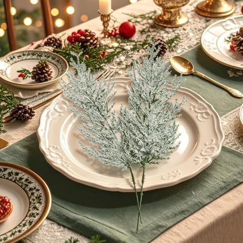 40 Pcs Snow Frosted Cedar Branches, Artificial Christmas Picks, alternate view 4