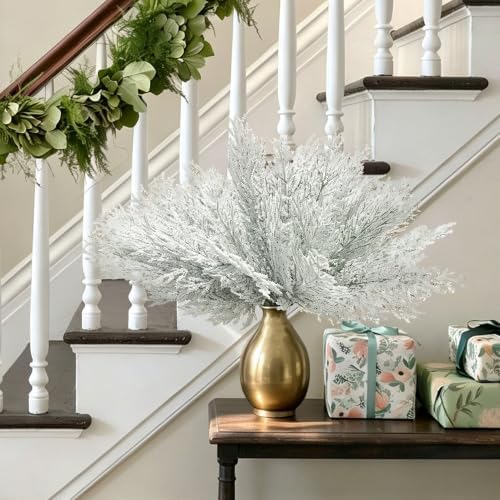 40 Pcs Snow Frosted Cedar Branches, Artificial Christmas Picks, alternate view 5