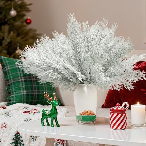 40 Pcs Snow Frosted Cedar Branches, Artificial Christmas Picks, alternate view 7