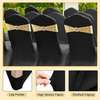 40 Pcs Spandex Chair Covers with Bowknot Sashes, Black, Gold in Gold, alternate view 4