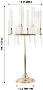40" Tall 9-Arm Gold Candelabra Centerpiece, Luxury Taper Candle Holder with Clear Glass Hurricane Shades &, alternate view 2