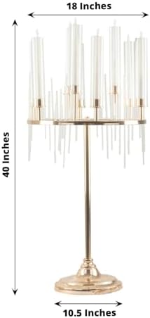 40" Tall 9-Arm Gold Candelabra Centerpiece, Luxury Taper Candle Holder with Clear Glass Hurricane Shades &, alternate view 2