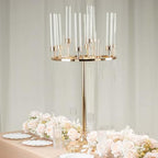 40" Tall 9-Arm Gold Candelabra Centerpiece, Luxury Taper Candle Holder with Clear Glass Hurricane Shades &, alternate view 6