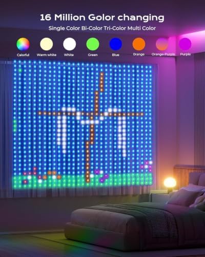 400 LED RGB Smart Curtain Fairy Lights with Remote, 6.6x6.6ft in 6.6x6.6ft, alternate view 2