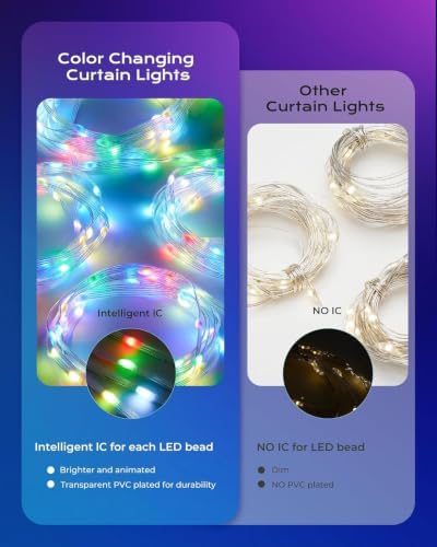 400 LED RGB Smart Curtain Fairy Lights with Remote, 6.6x6.6ft in 6.6x6.6ft, alternate view 5