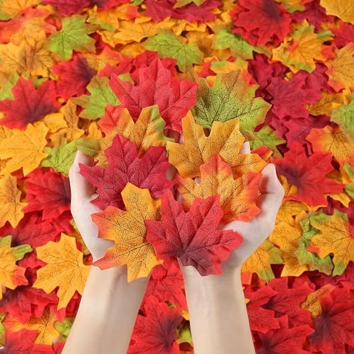 400 Pieces Fall Leaves, Fall Maple Leaf Leaves Decor 3.15 Inch Faux Autumn Leave for Crafts Thanksgiving