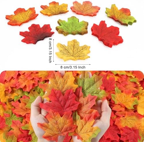400 Pieces Fall Leaves, Fall Maple Leaf Leaves Decor 3.15 Inch Faux Autumn Leave for Crafts Thanksgiving, alternate view 3