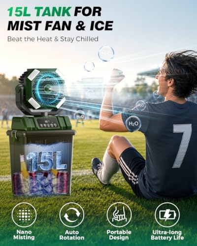 40000mAh Misting Fans for Outside, 15L Large Tank Portable Misting Fan, Battery Powered Outdoor Mister Fan with, alternate