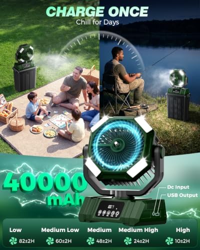 40000mAh Misting Fans for Outside, 15L Large Tank Portable Misting Fan, Battery Powered Outdoor Mister Fan with, alternate