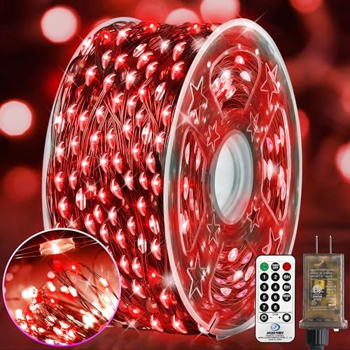 400FT 1200LED Green Wire Outdoor Fairy Lights Plug in Red Christmas