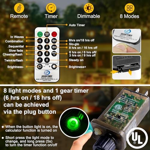 400FT 1200LED Green Wire Outdoor Fairy Lights Plug in Warm White, alternate view 4