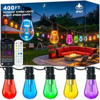 400FT RGB+IC Outdoor String Lights, IP67 Waterproof LED Color Changing Clear Bulb String Lights with App &