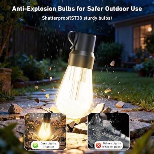 400FT RGB+IC Outdoor String Lights, IP67 Waterproof LED Color Changing Clear Bulb String Lights with App &, alternate view 3