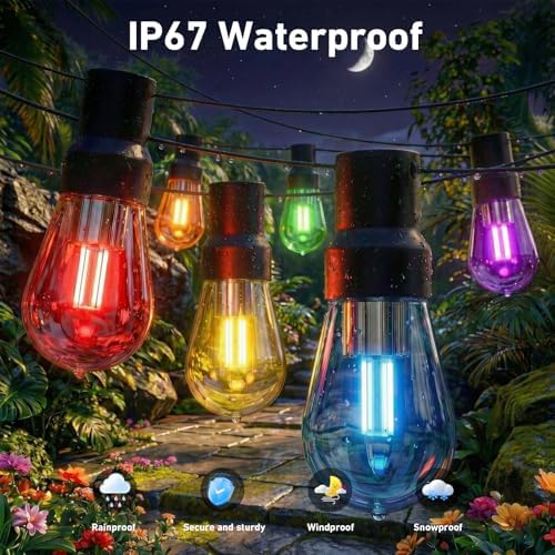 400FT RGB+IC Outdoor String Lights, IP67 Waterproof LED Color Changing Clear Bulb String Lights with App &, alternate view 4