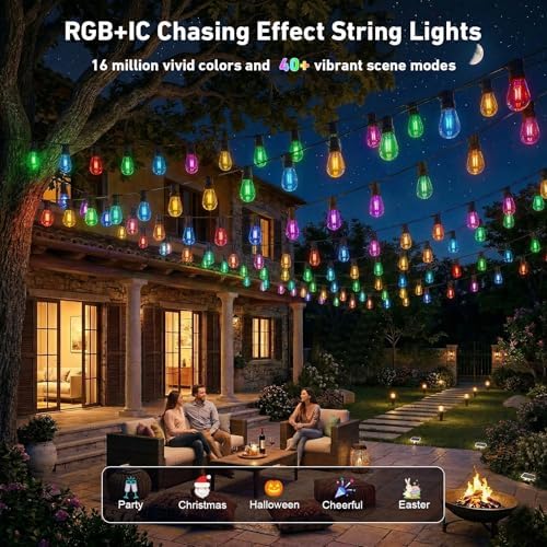 400FT RGB+IC Outdoor String Lights, IP67 Waterproof LED Color Changing Clear Bulb String Lights with App &, alternate view 5