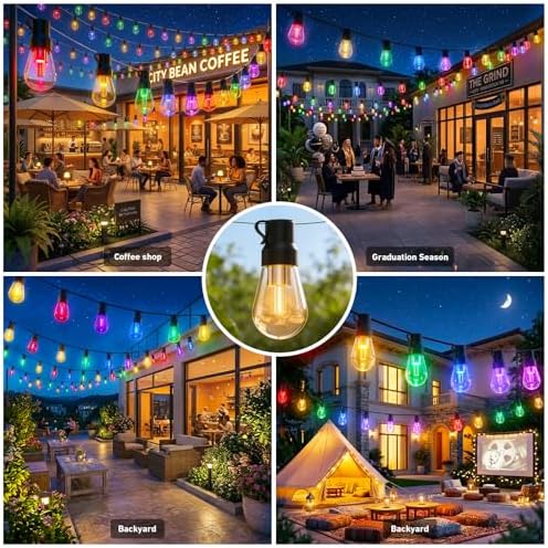 400FT RGB+IC Outdoor String Lights, IP67 Waterproof LED Color Changing Clear Bulb String Lights with App &, alternate view 7