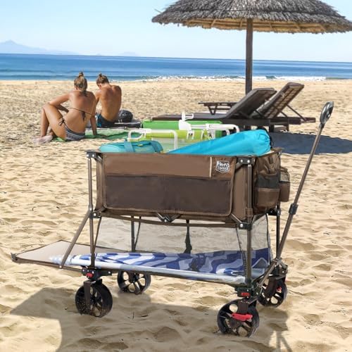 400L Large Capacity Folding Double Decker Wagon with Brakes, 54" Extra Long Extender Wagon Cart, 450lbs Heavy, alternate view