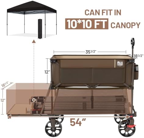 400L Large Capacity Folding Double Decker Wagon with Brakes, 54" Extra Long Extender Wagon Cart, 450lbs Heavy, alternate view